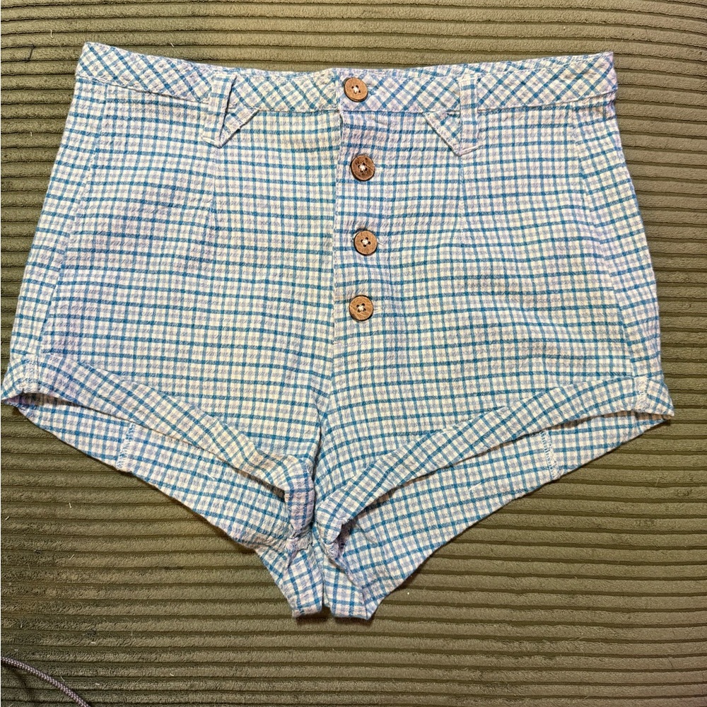 Free People Blue Checkered Shorts